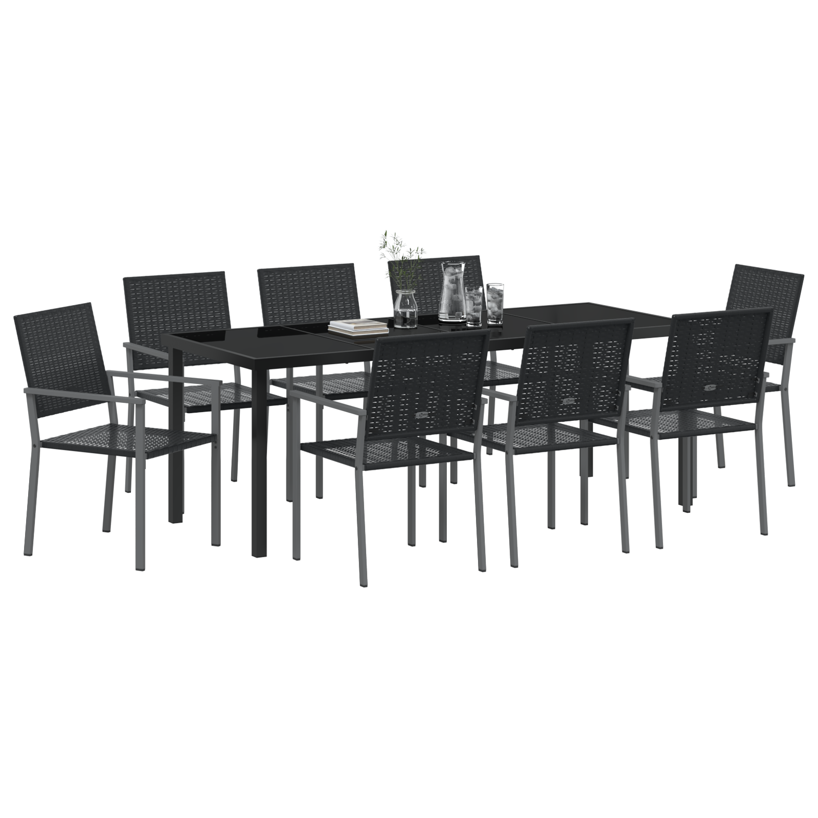 Set di 5 Nero Rattan PE, Acciaio verniciato a polvere