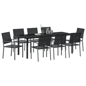 Set di 5 Nero Rattan PE, Acciaio verniciato a polvere