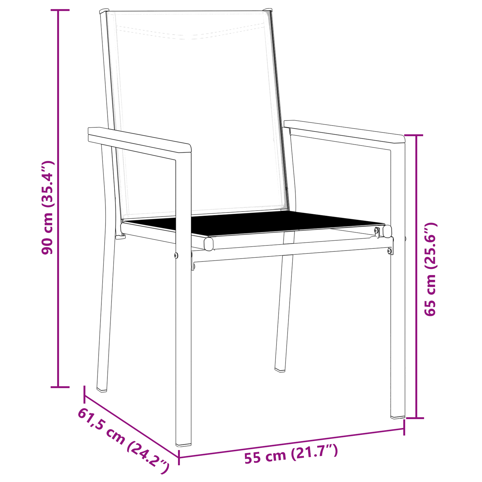 Set di 3 Nero Textilene e acciaio verniciato a polvere Standard