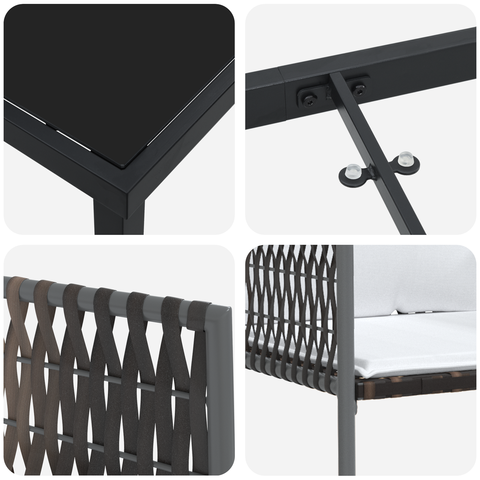 Set da Pranzo da Giardino di 5 Pezzi Marrone con Cuscini in Rattan Poliestere