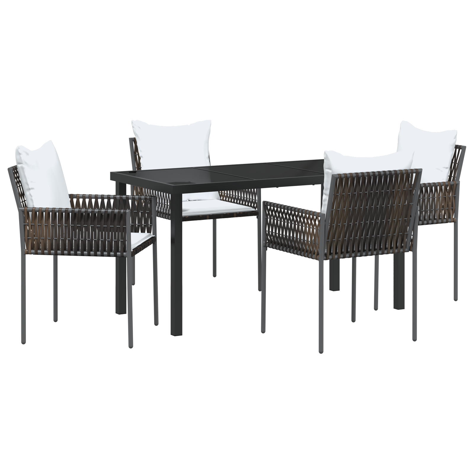 Set da Pranzo da Giardino di 5 Pezzi Marrone con Cuscini in Rattan Poliestere