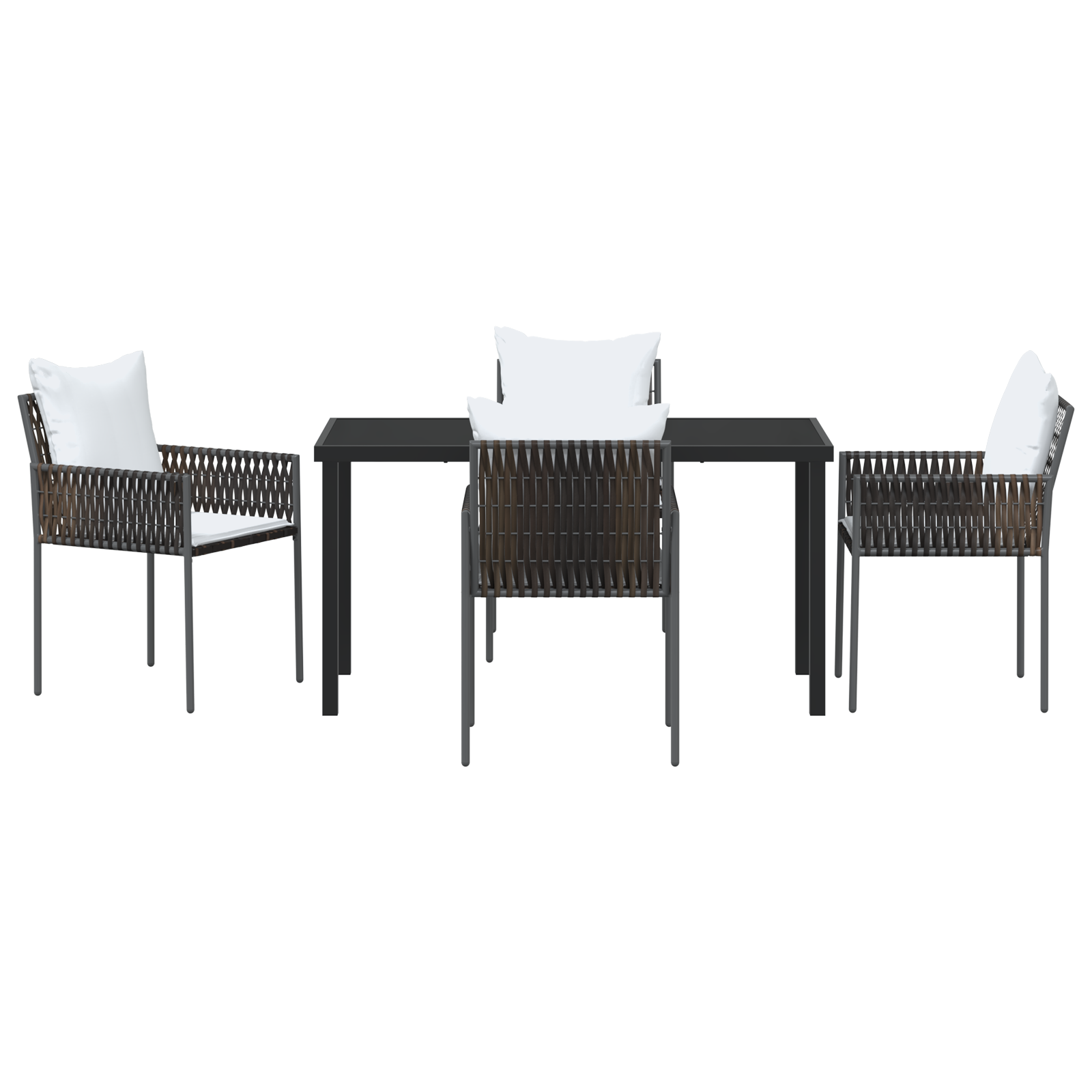 Set da Pranzo da Giardino di 5 Pezzi Marrone con Cuscini in Rattan Poliestere