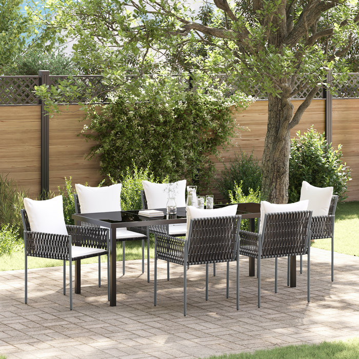 Set di Mobili da Giardino da 7 pezzi con Cuscini Marroni in Rattan PE