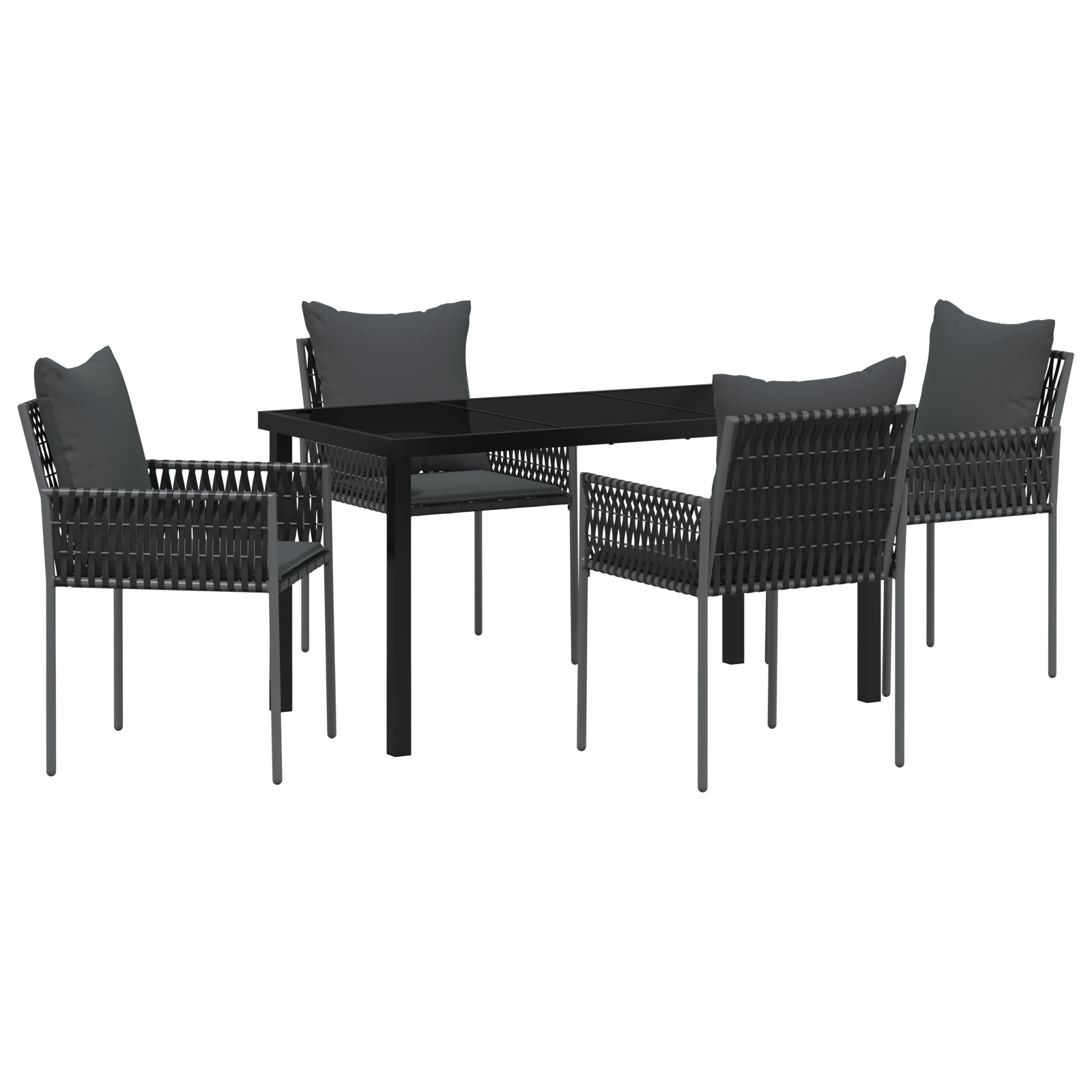 Set da Pranzo da Giardino 5 Pezzi con Cuscini Nero Rattan Policarbonato
