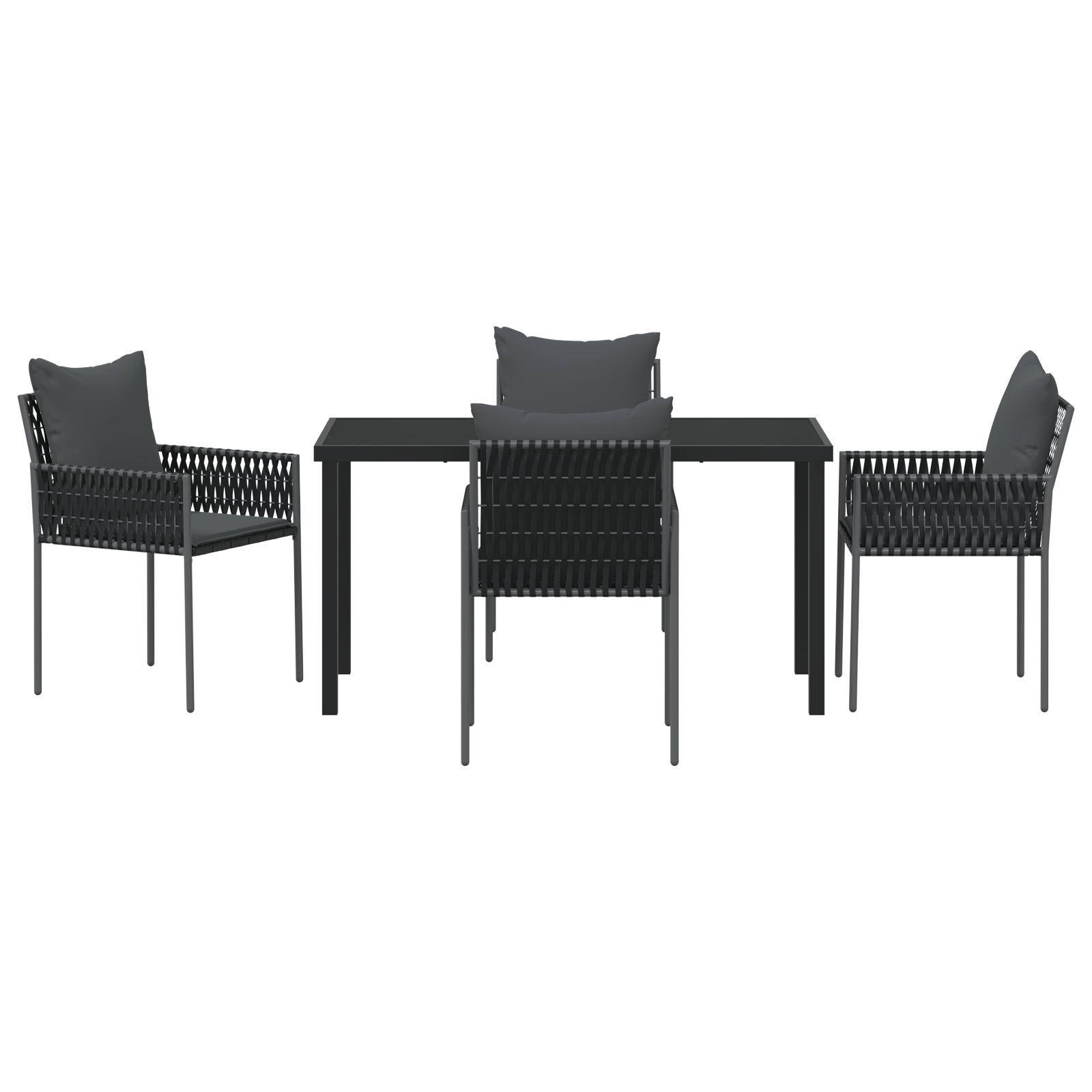 Set da Pranzo da Giardino 5 Pezzi con Cuscini Nero Rattan Policarbonato