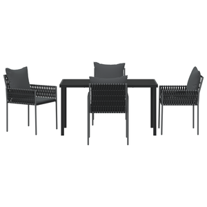Set da Pranzo da Giardino 5 Pezzi con Cuscini Nero Rattan Policarbonato