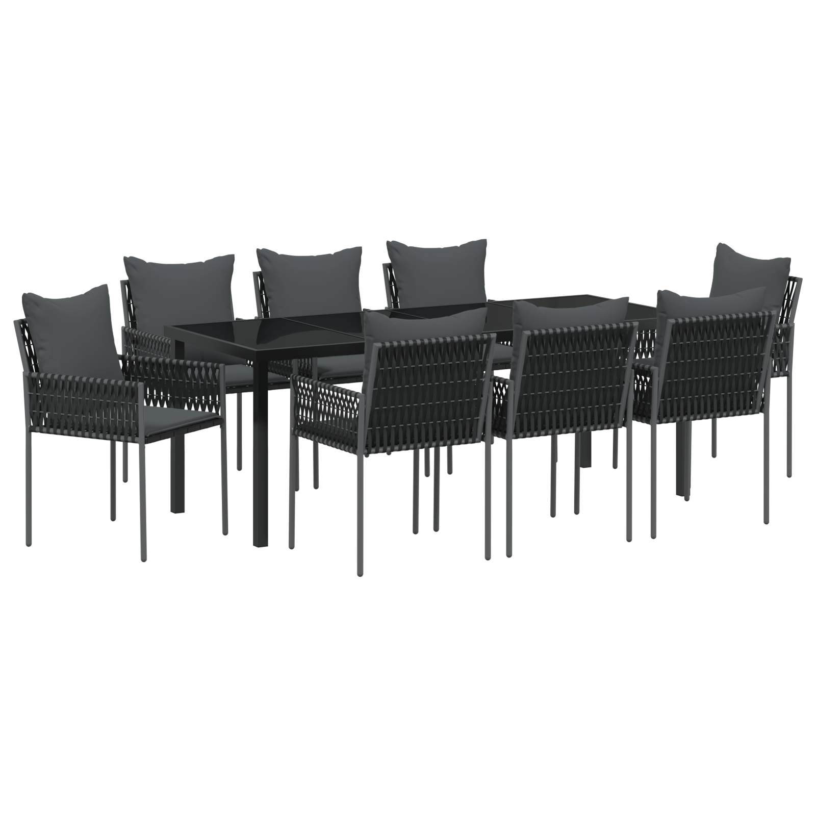Set da pranzo da giardino 9 pezzi con cuscini in polyrattan nero