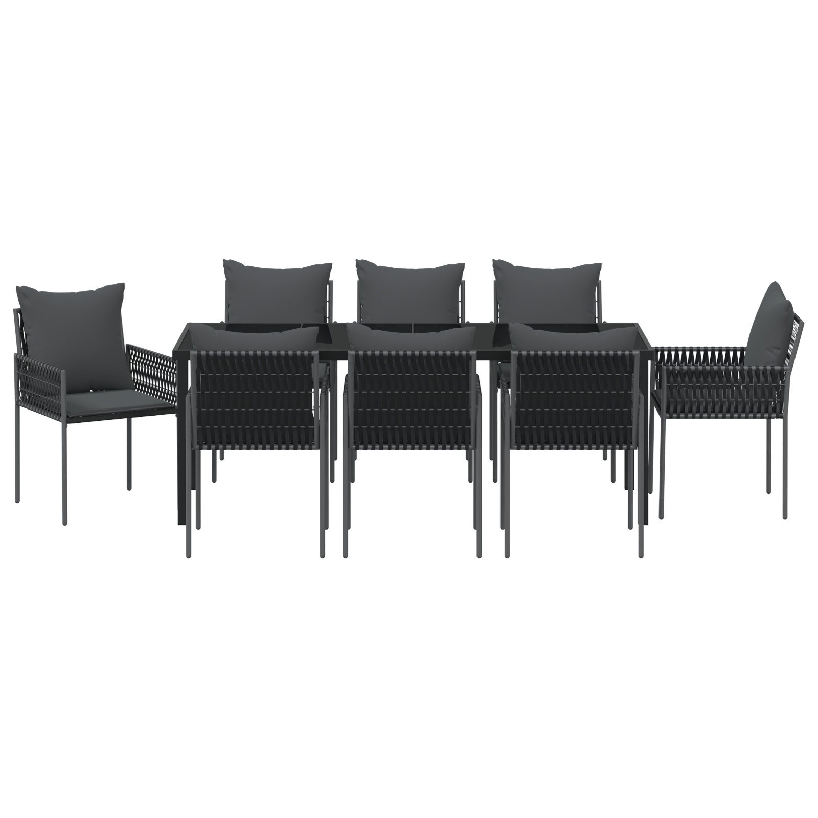 Set da pranzo da giardino 9 pezzi con cuscini in polyrattan nero