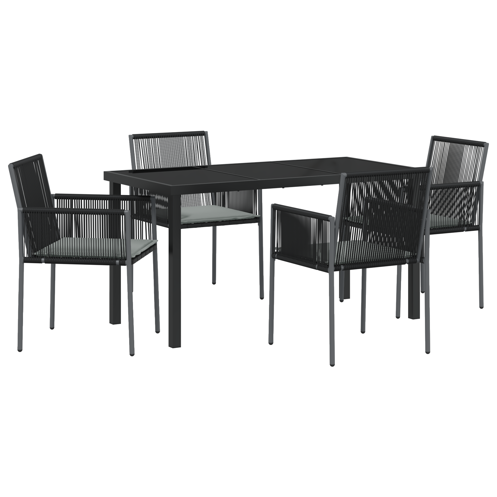 Set da Pranzo da Giardino a 5 Pezzi con Cuscini Nero Rattan Poli