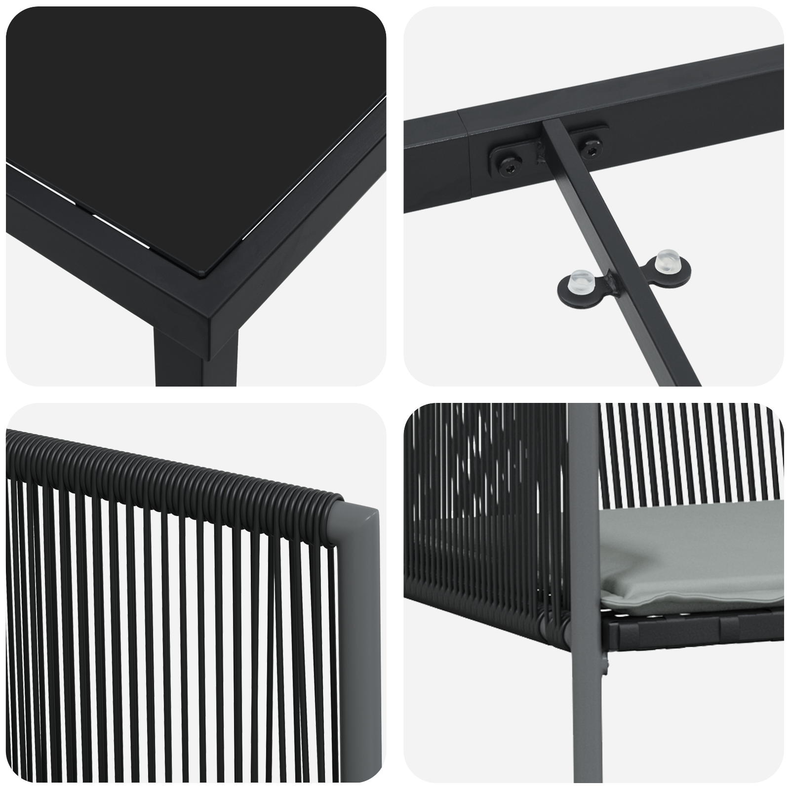 Set da pranzo da giardino 7 pezzi con cuscini in rattan sintetico nero