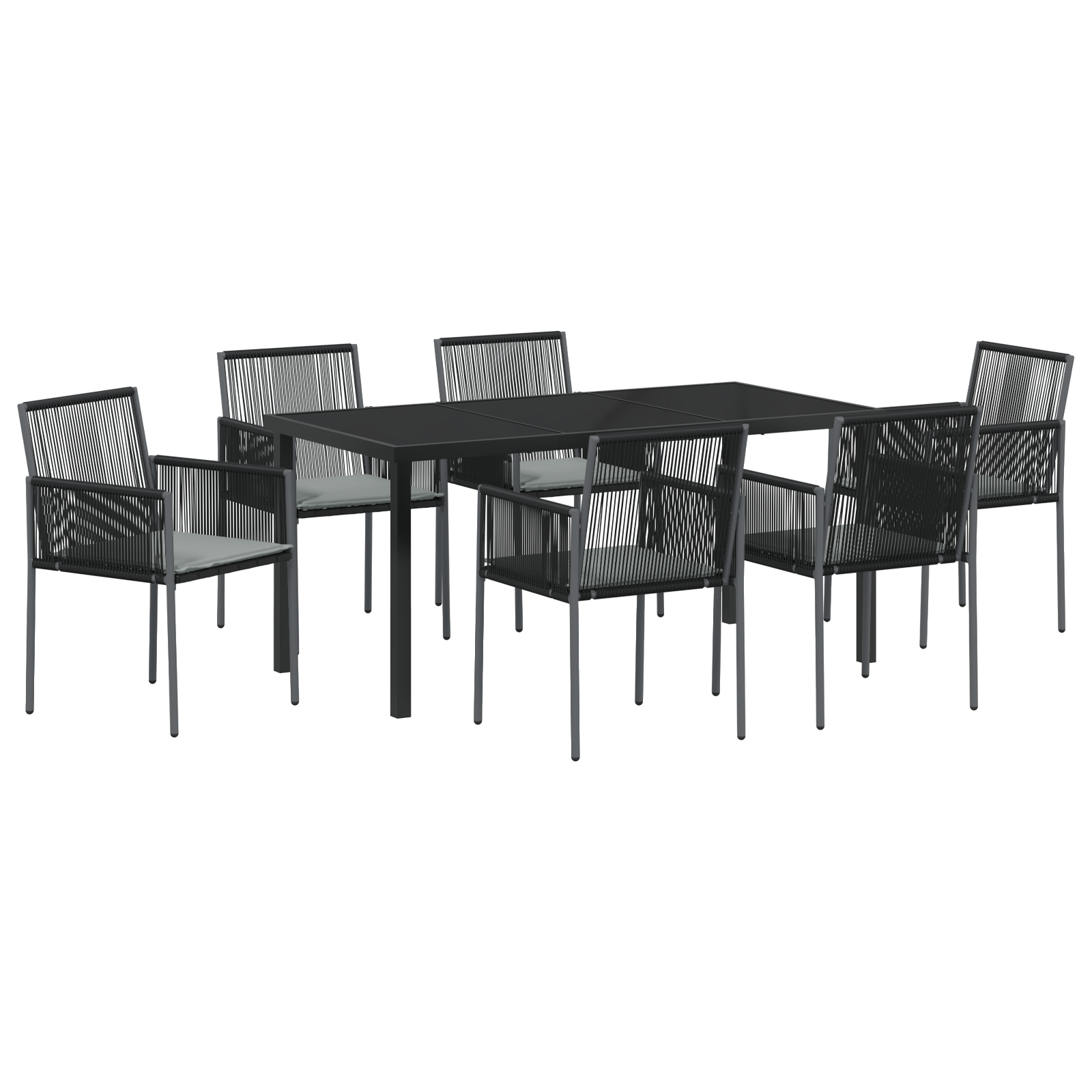 Set da pranzo da giardino 7 pezzi con cuscini in rattan sintetico nero