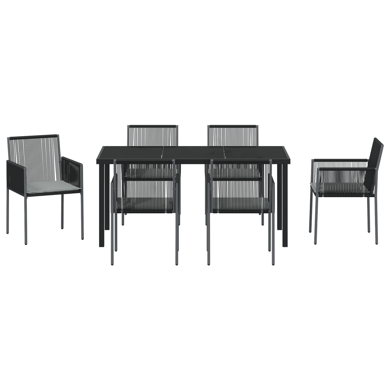 Set da pranzo da giardino 7 pezzi con cuscini in rattan sintetico nero