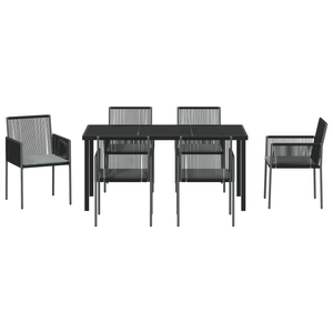 Set da pranzo da giardino 7 pezzi con cuscini in rattan sintetico nero