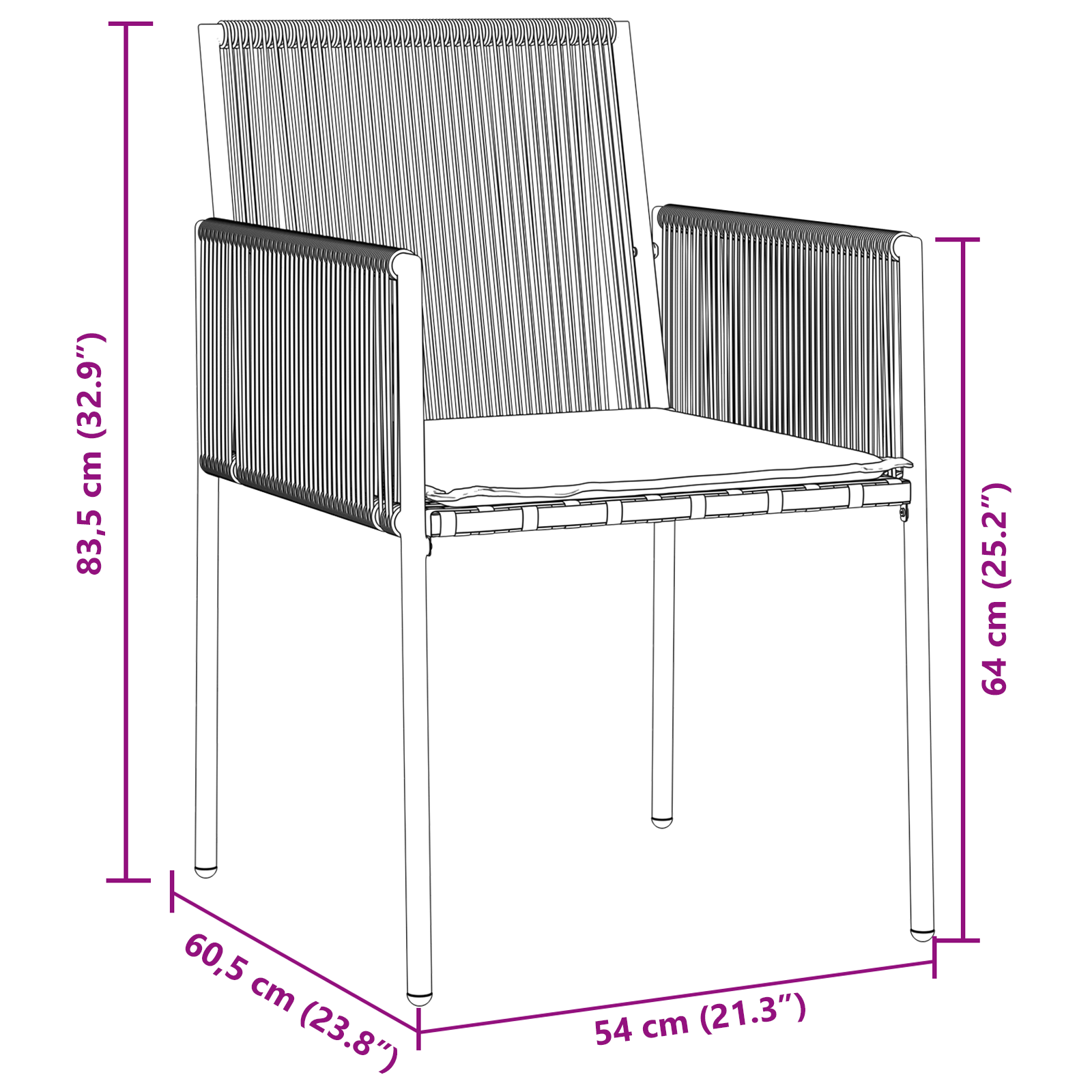 Set di 4 Nero Polyrattan 54x60.5x83.5 cm Durevole