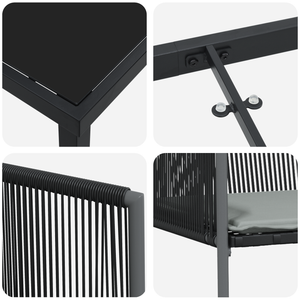 Set da pranzo da giardino in 9 pezzi con cuscini in rattan nero