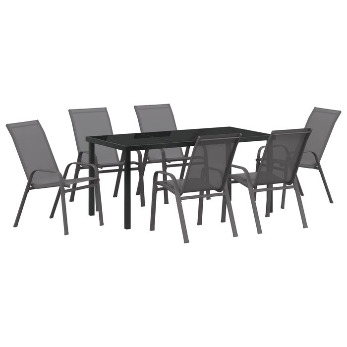 Set Pranzo Giardino 7 Pezzi Grigio Textilene e Acciaio