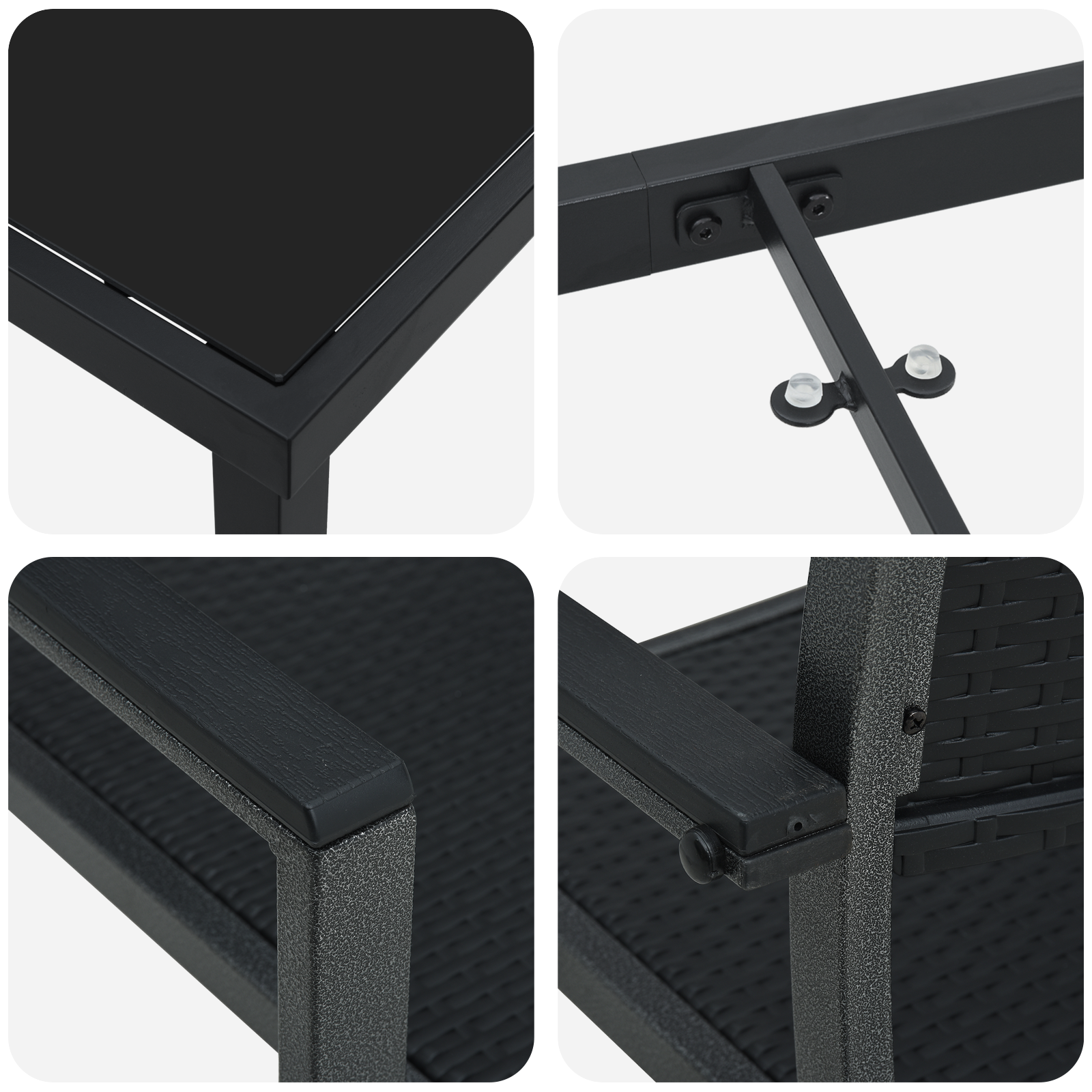 Set da pranzo da giardino 4 pezzi Nero in poli rattan