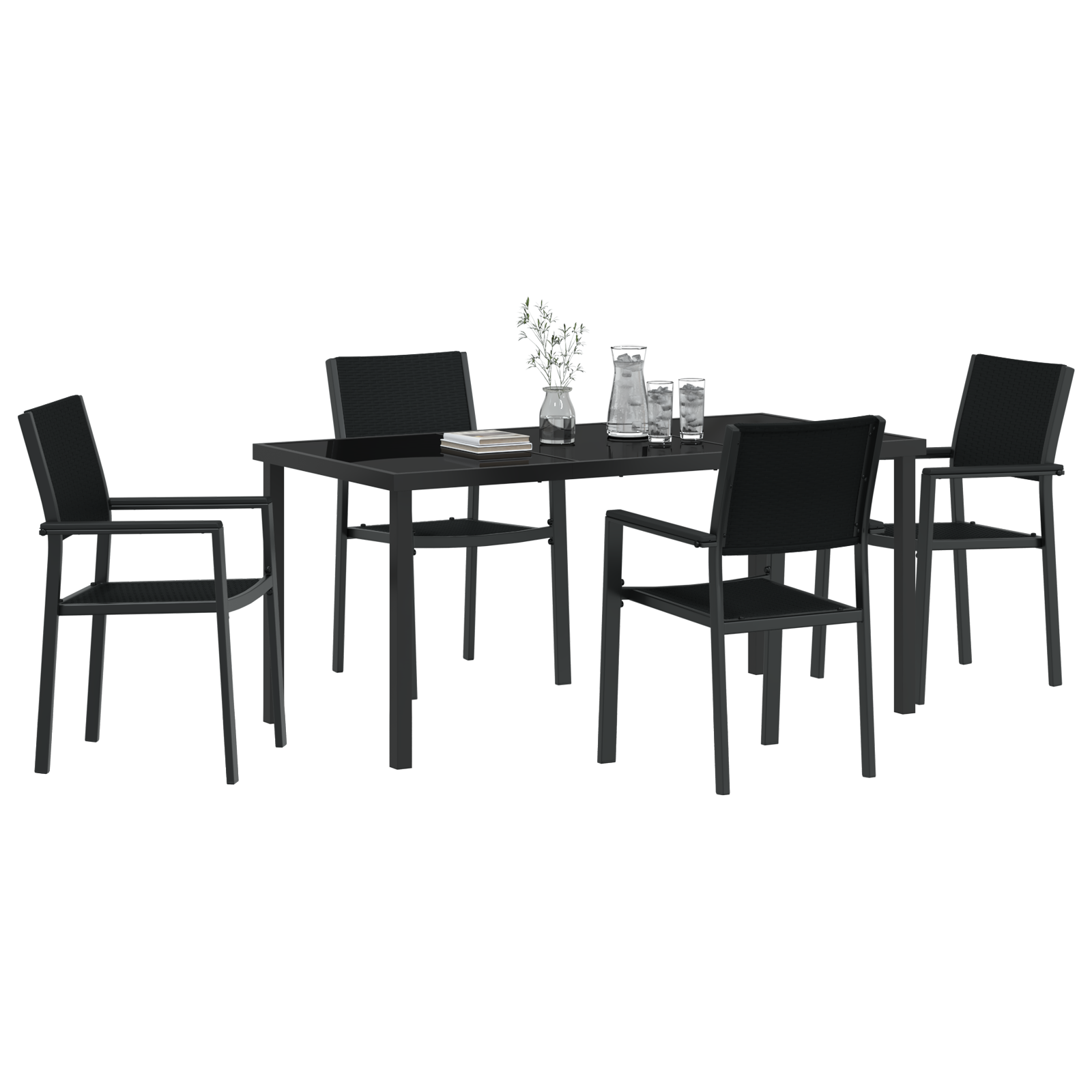 Set di Mobili da Pranzo da Giardino in Polyrattan Nero