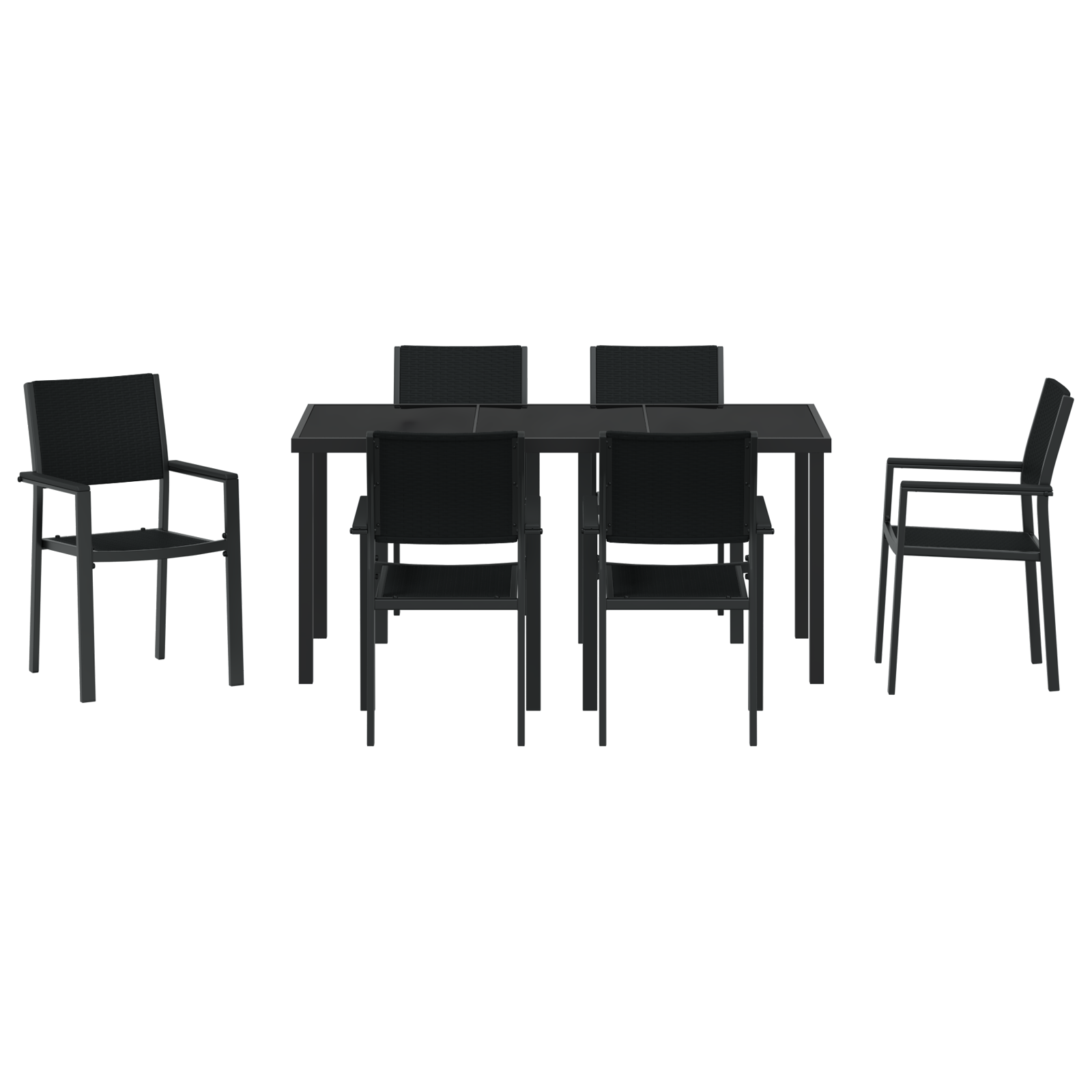 Set da Pranzo da Giardino 7 Pezzi in Rattan Sintetico Nero