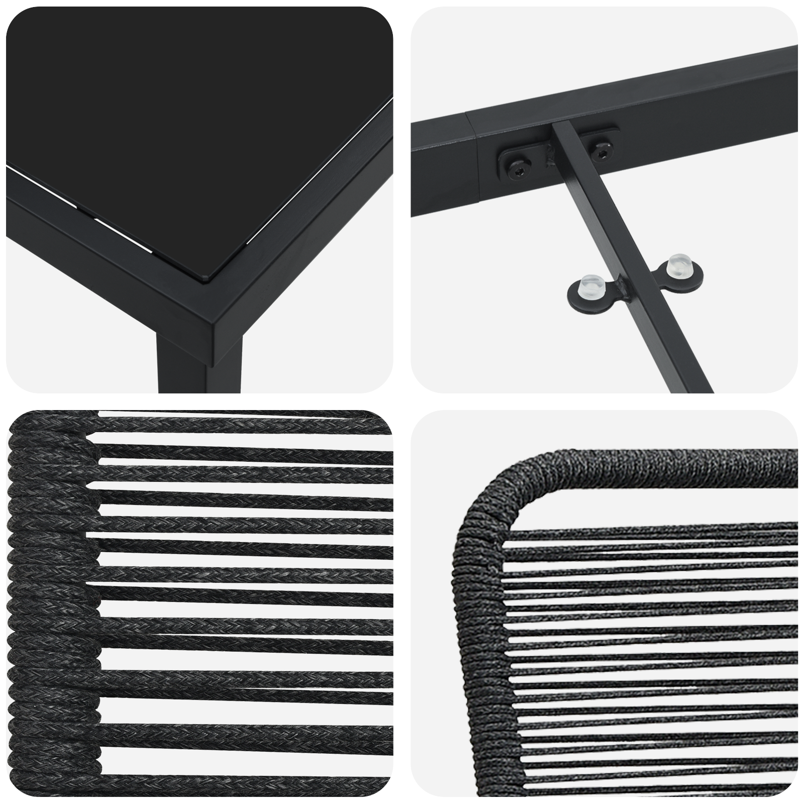 Set Pranzo Giardino 9 Pezzi Nero Cotone e Acciaio