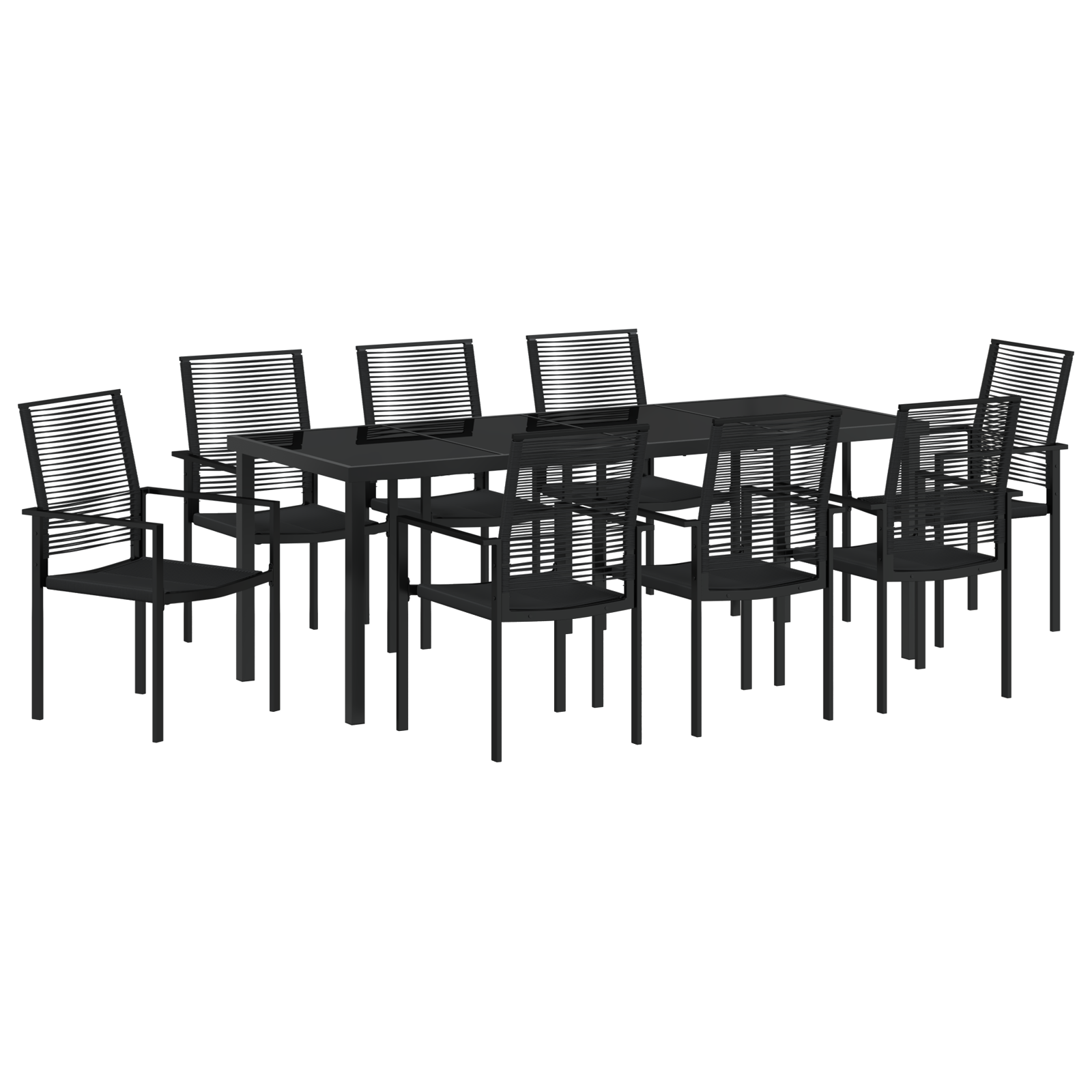 Set da Pranzo da Giardino 9 Pezzi Nero Rattan in PVC