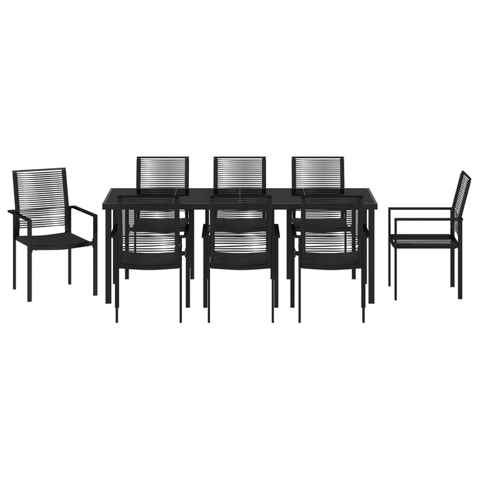 Set da Pranzo da Giardino 9 Pezzi Nero Rattan in PVC