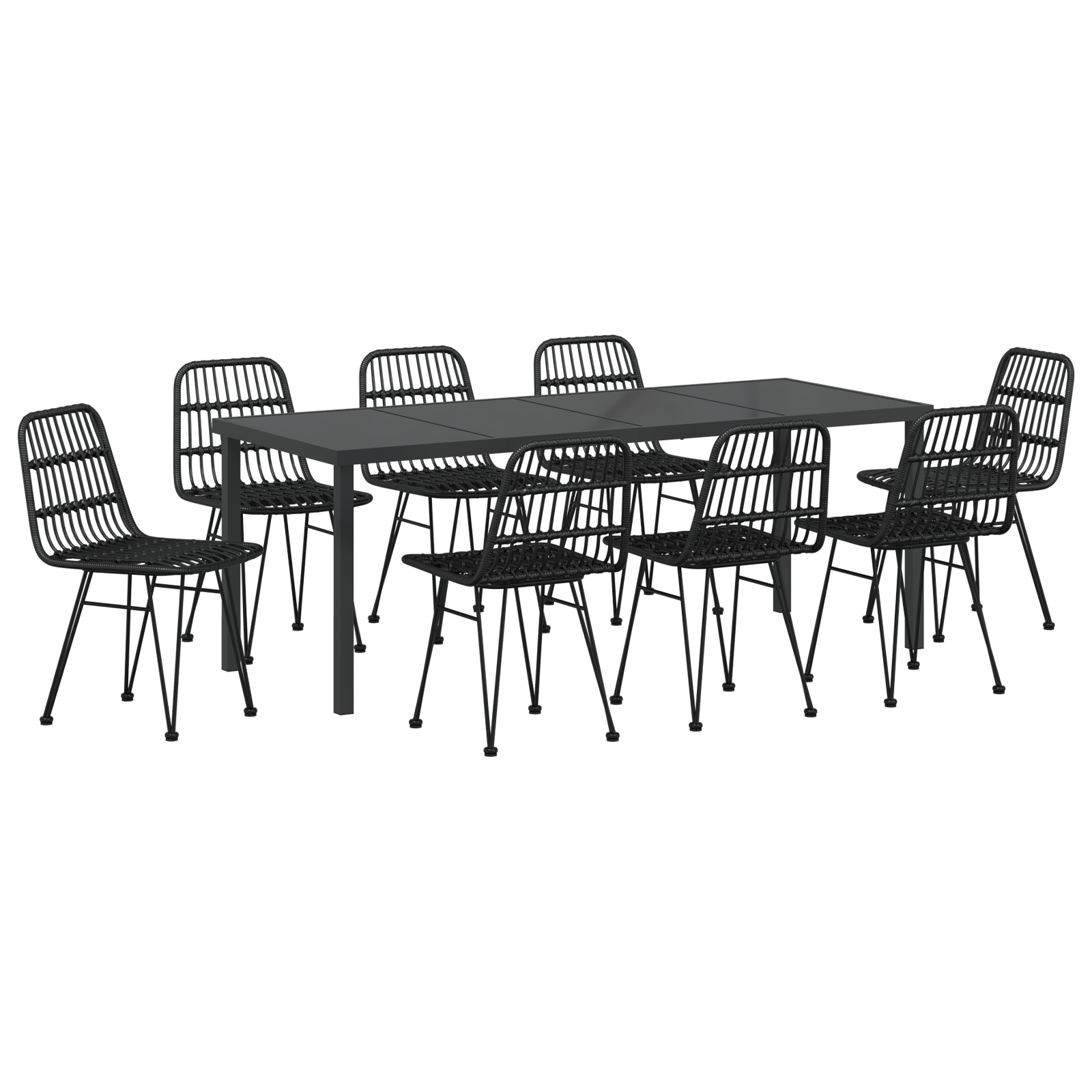 Set da Pranzo da Giardino 9 Pezzi Nero Polirattan