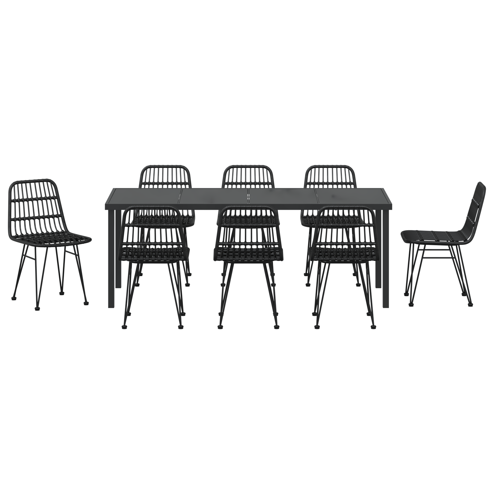 Set da Pranzo da Giardino 9 Pezzi Nero Polirattan