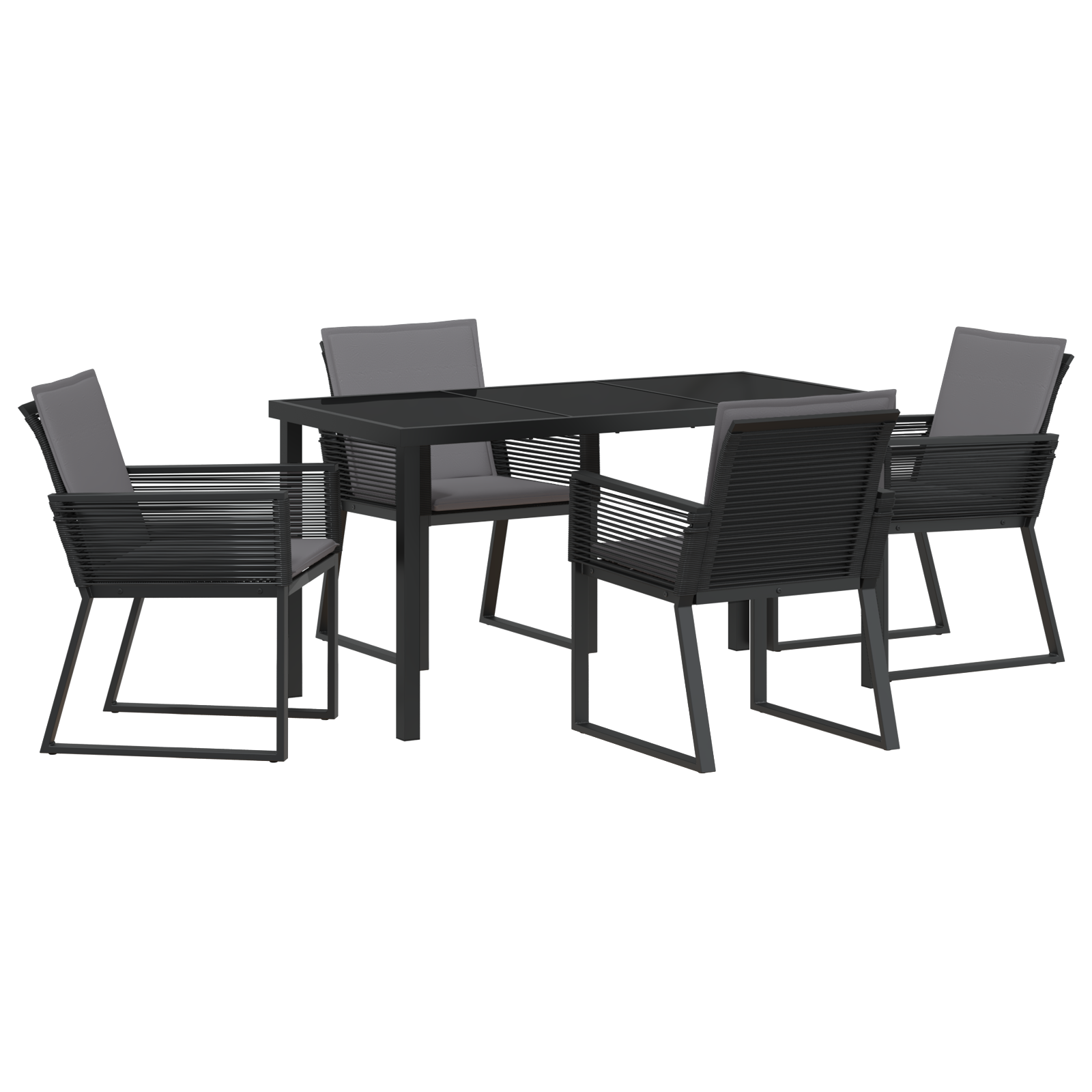 Set da Pranzo da Giardino 5 Pezzi con Cuscini Nero Rattan Polimerico