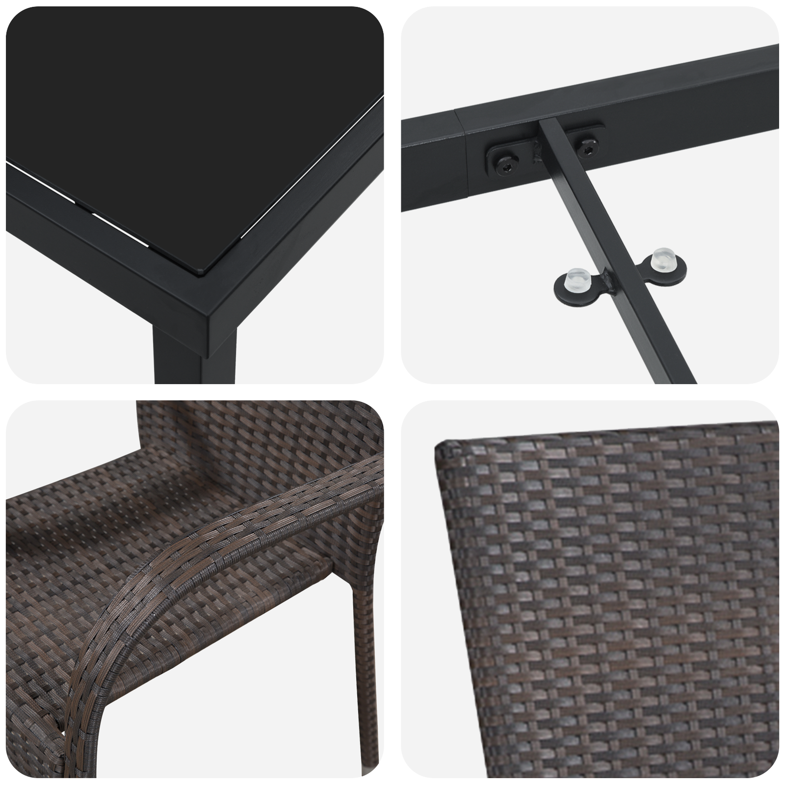 Set da Pranzo da Giardino 3 Pezzi Marrone Rattan Poly