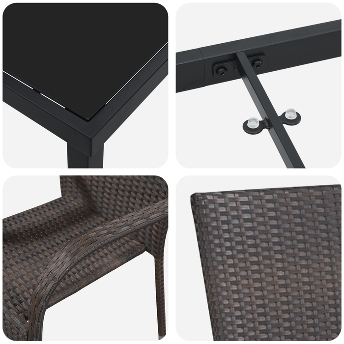 Set da Pranzo da Giardino 3 Pezzi Marrone Rattan Poly