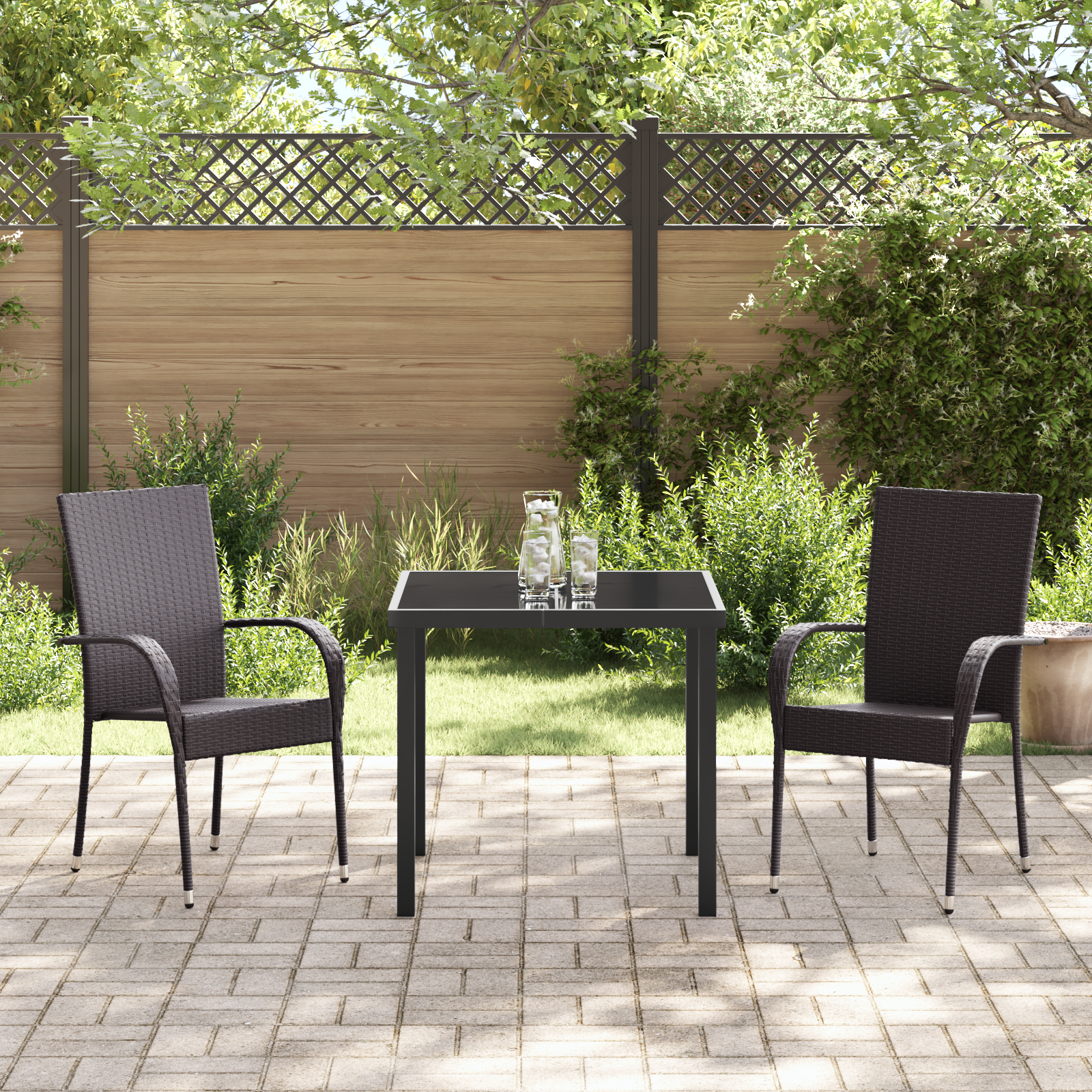 Set da Pranzo da Giardino 3 Pezzi Marrone Rattan Poly