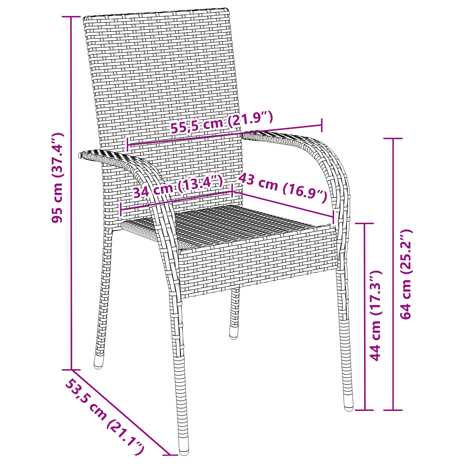 Set da Pranzo da Giardino 3 Pezzi Marrone Rattan Poly