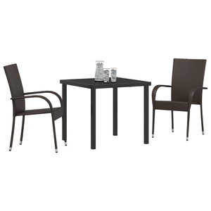 Set da Pranzo da Giardino 3 Pezzi Marrone Rattan Poly
