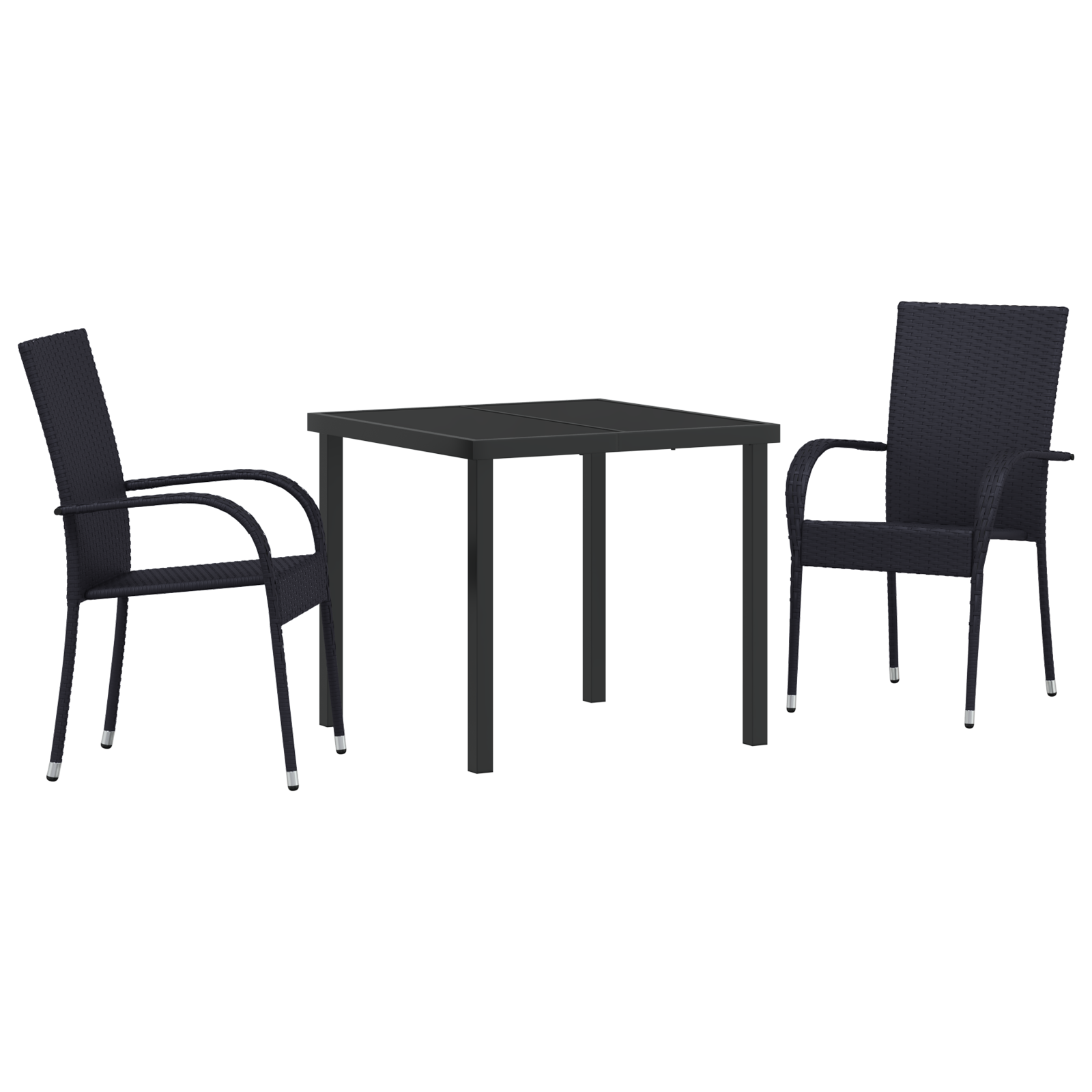 Set da Pranzo da Giardino 3 Pezzi Nero Rattan Poliestere