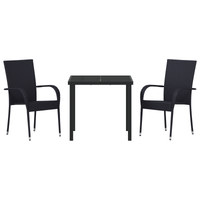 Set da Pranzo da Giardino 3 Pezzi Nero Rattan Poliestere