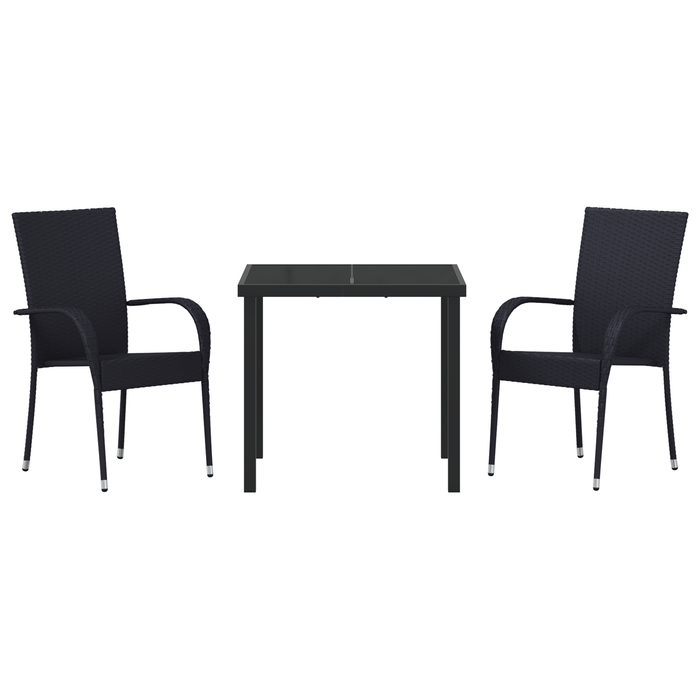 Set da Pranzo da Giardino 3 Pezzi Nero Rattan Poliestere