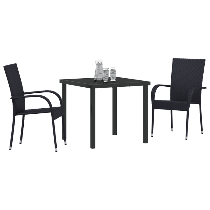 Set da Pranzo da Giardino 3 Pezzi Nero Rattan Poliestere