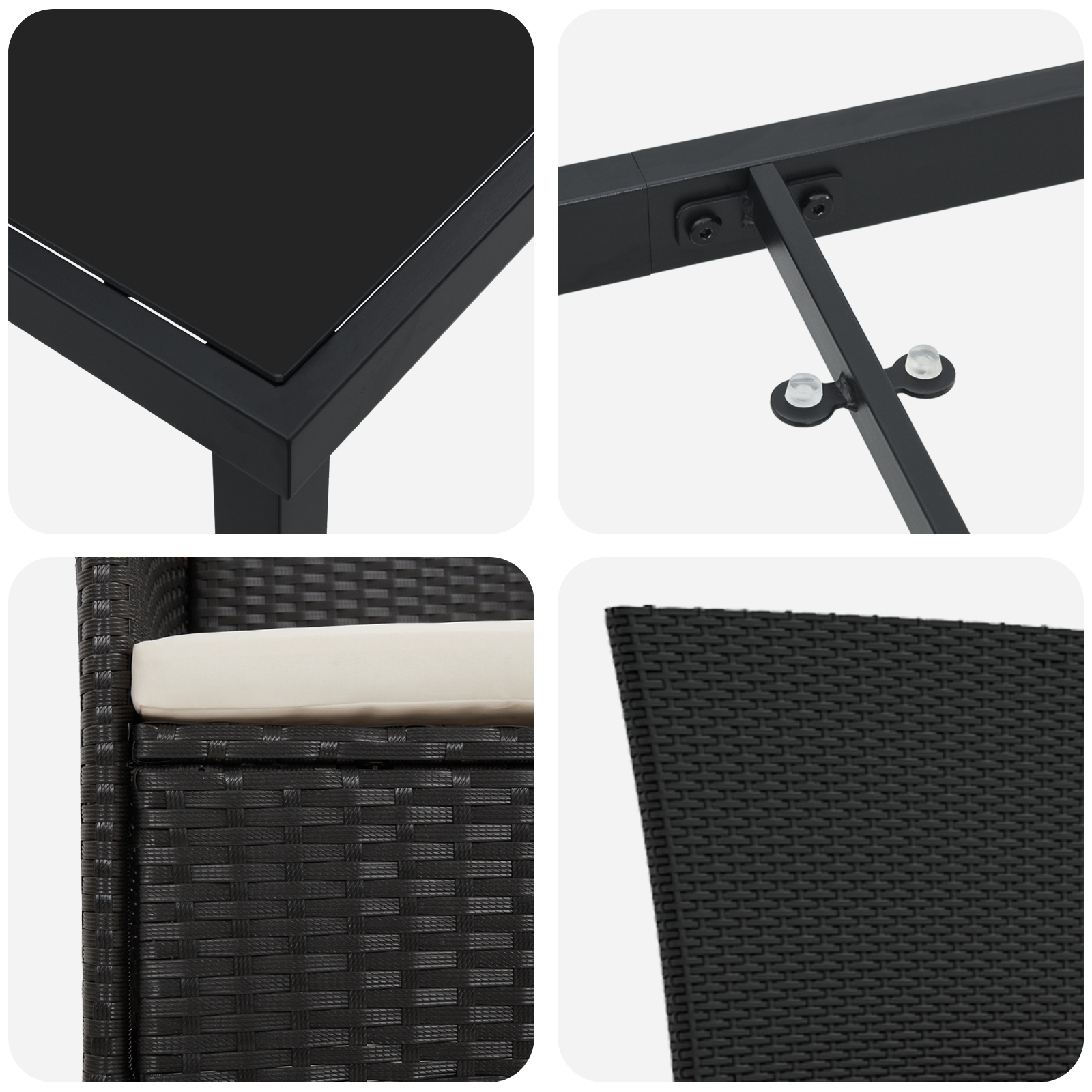 Set da Pranzo da Giardino 7 Pezzi con Cuscini in Rattan Poliestere Nero