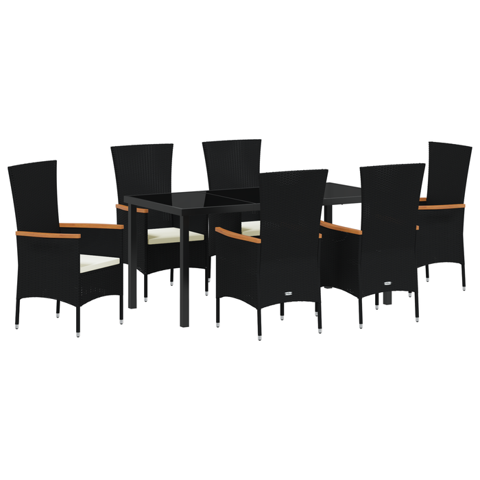 Set da Pranzo da Giardino 7 Pezzi con Cuscini in Rattan Poliestere Nero