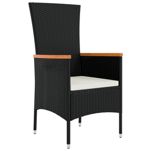 Set da Pranzo da Giardino 7 Pezzi con Cuscini in Rattan Poliestere Nero