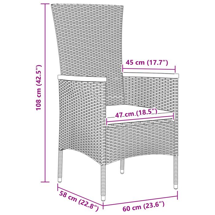 Set da Pranzo da Giardino 7 Pezzi con Cuscini in Rattan Poliestere Nero