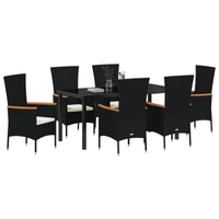 Set da Pranzo da Giardino 7 Pezzi con Cuscini in Rattan Poliestere Nero