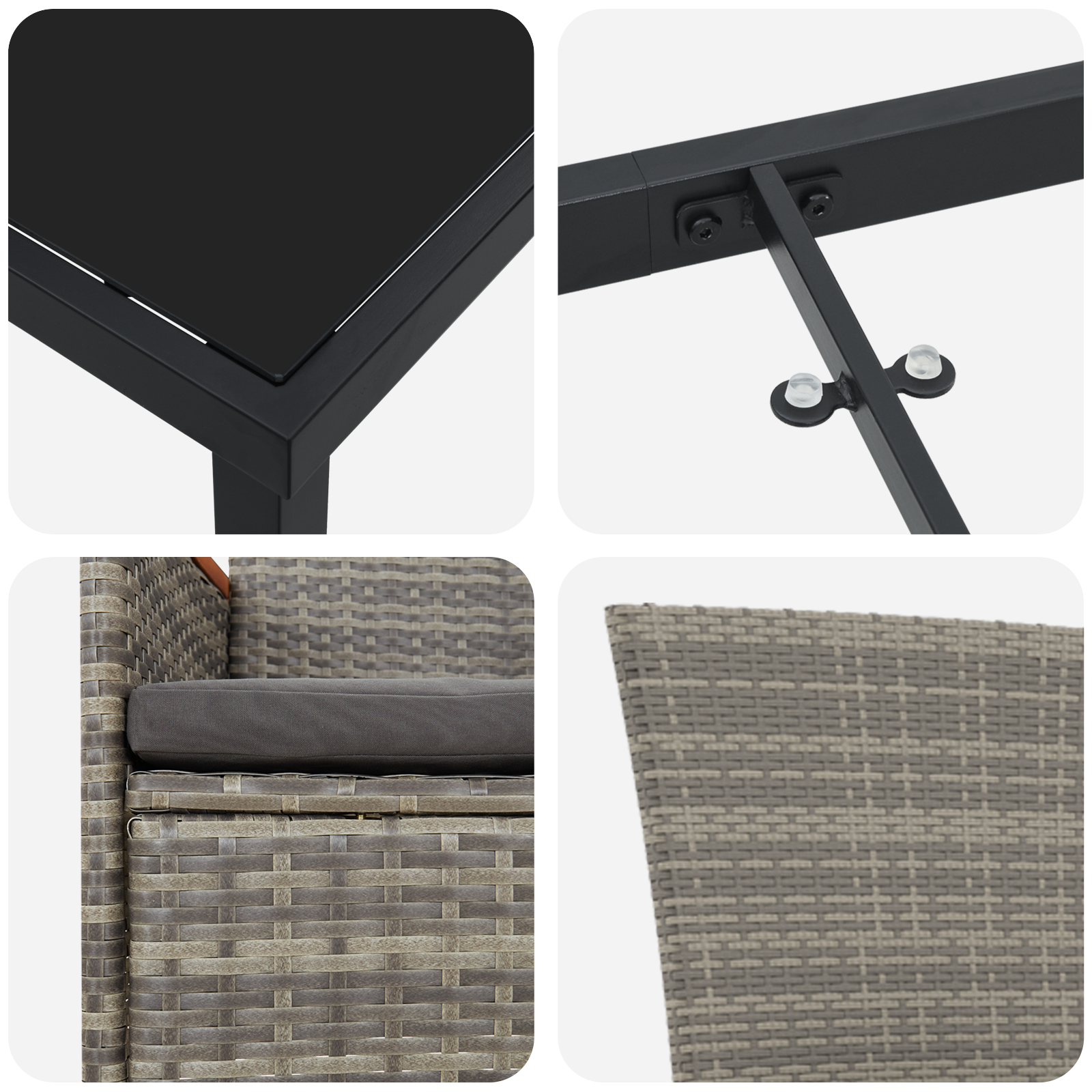 Set da Pranzo da Giardino con Cuscini Grigio Rattan Poliestere