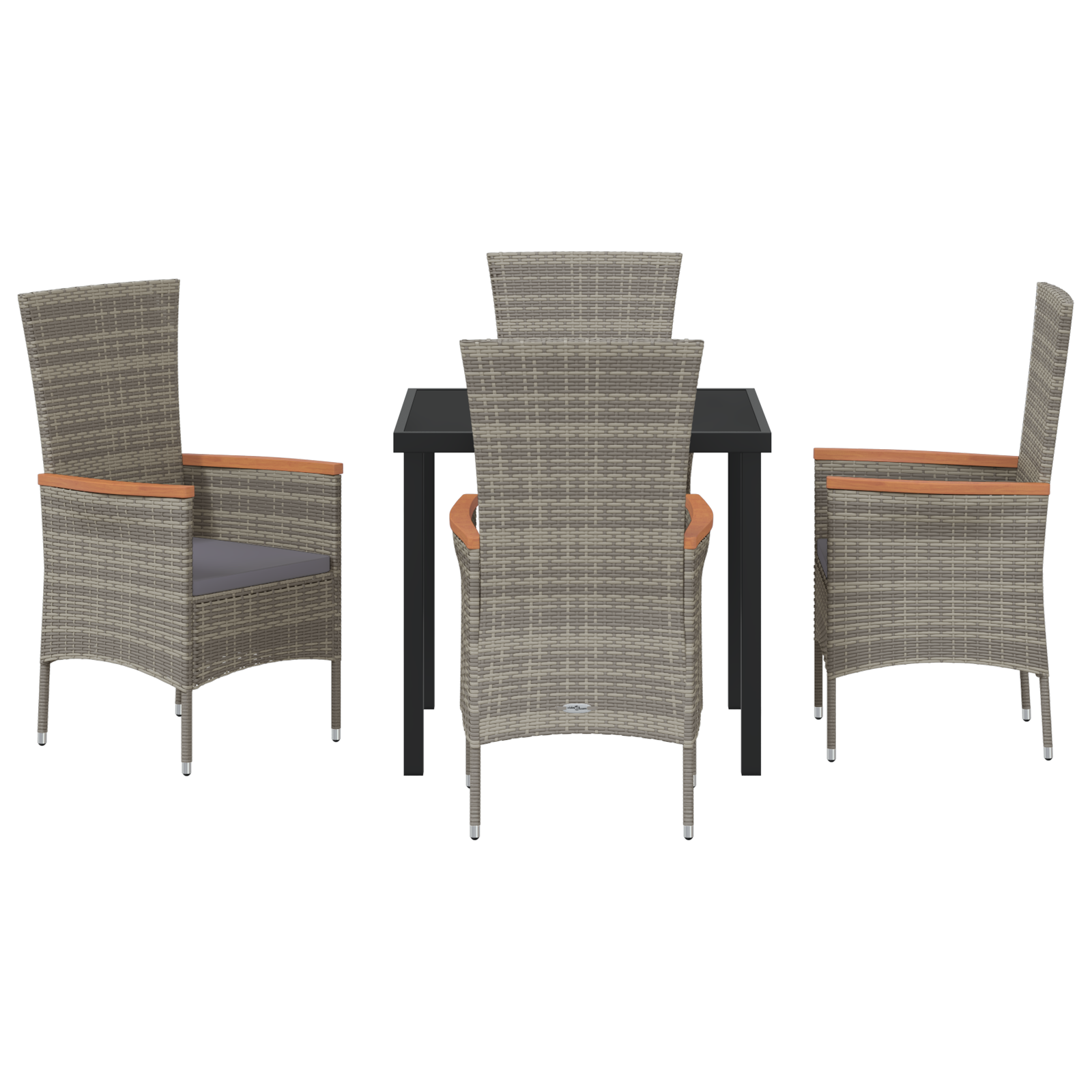 Set da Pranzo da Giardino con Cuscini Grigio Rattan Poliestere