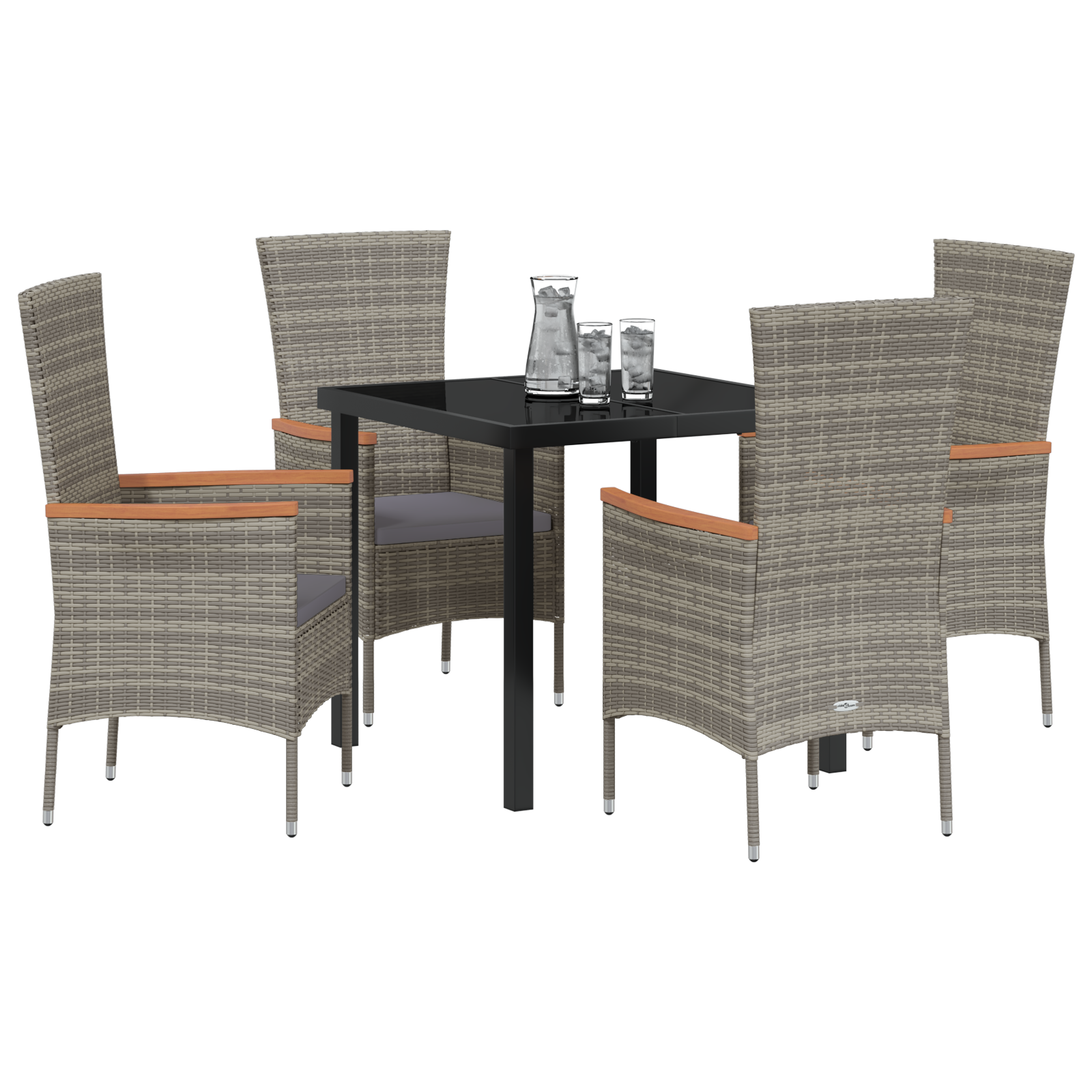 Set da Pranzo da Giardino con Cuscini Grigio Rattan Poliestere