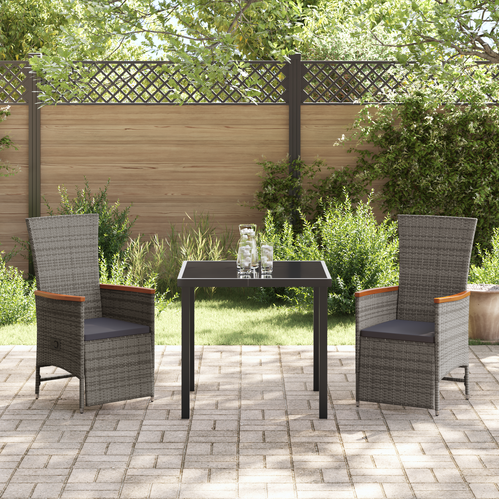 Set da Pranzo da Giardino 3 Pezzi con Cuscini Grigio Rattan Polimerico