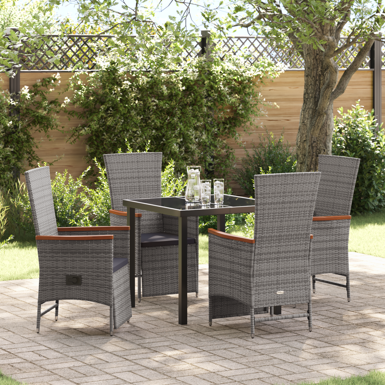 Set da pranzo da giardino 5 pezzi con cuscini Grigio Rattan Polimerico