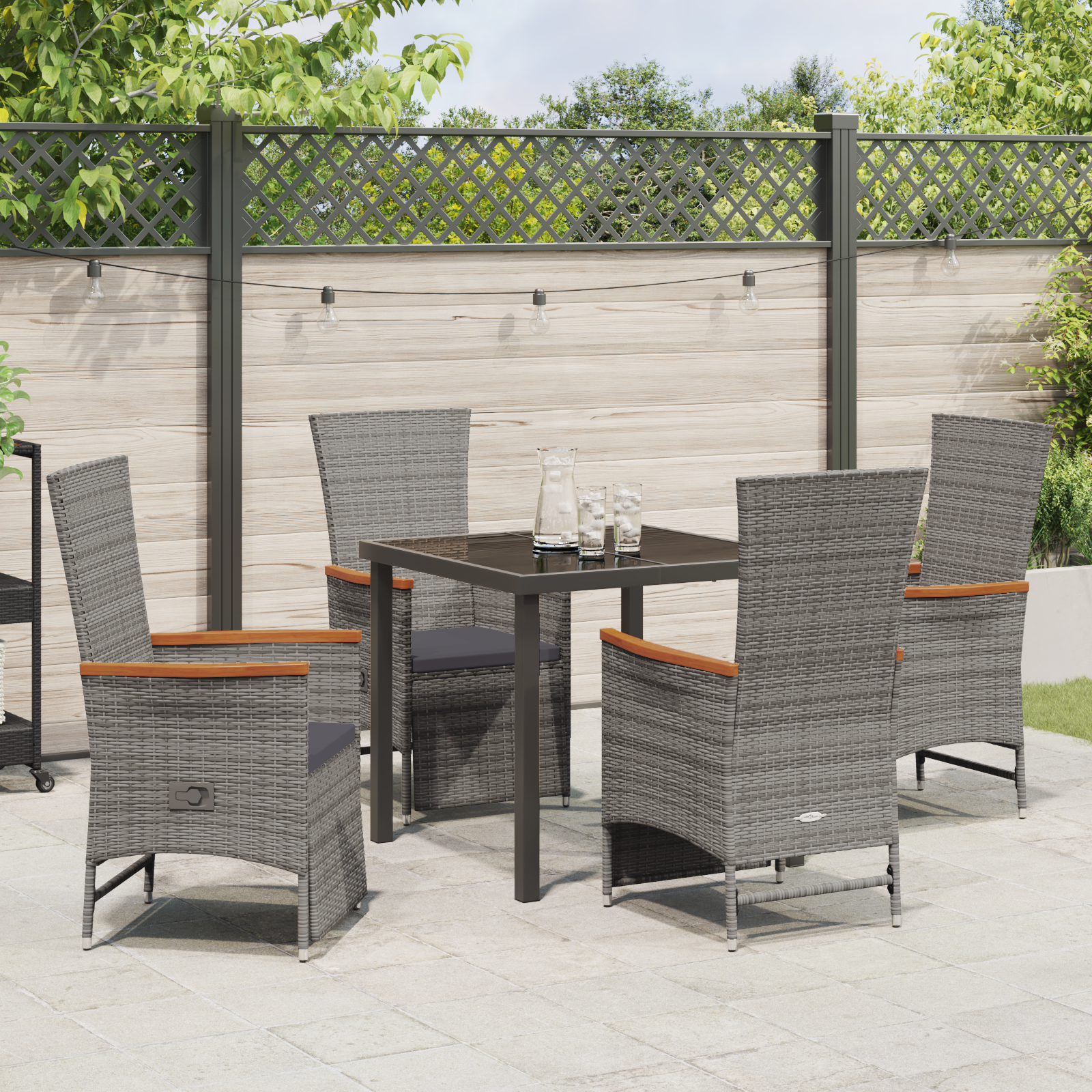 Set da pranzo da giardino 5 pezzi con cuscini Grigio Rattan Polimerico