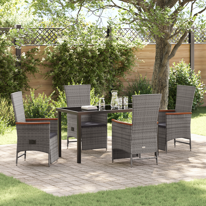 Set da pranzo da giardino 5 pezzi con cuscini Grigio Polyrattan